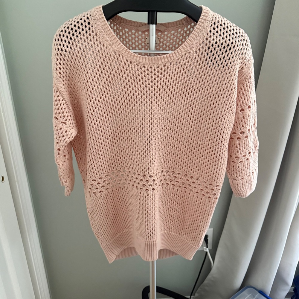 Wilfred Aritzia Silk Cashmere Cotton Open Knit Sweater Pink Medium‎ Quiet Luxury